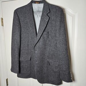 Haggar "Imperial" Gray Tweed Men Blazer Wool 42 Sport Coat Jacket‎ Elbow Patches